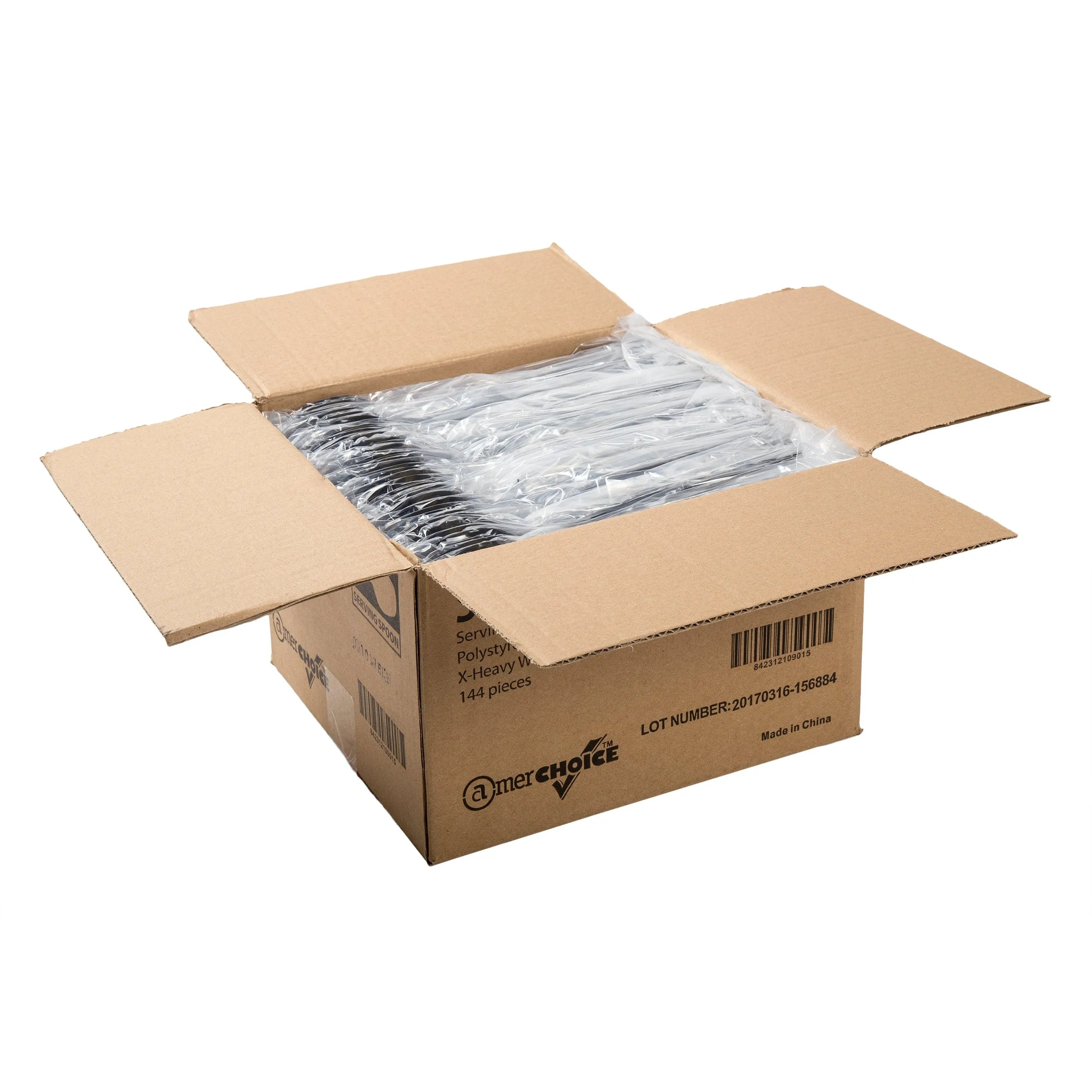 10" Polystyrene Black Individually Wrapped Serving Spoons, Case of 144