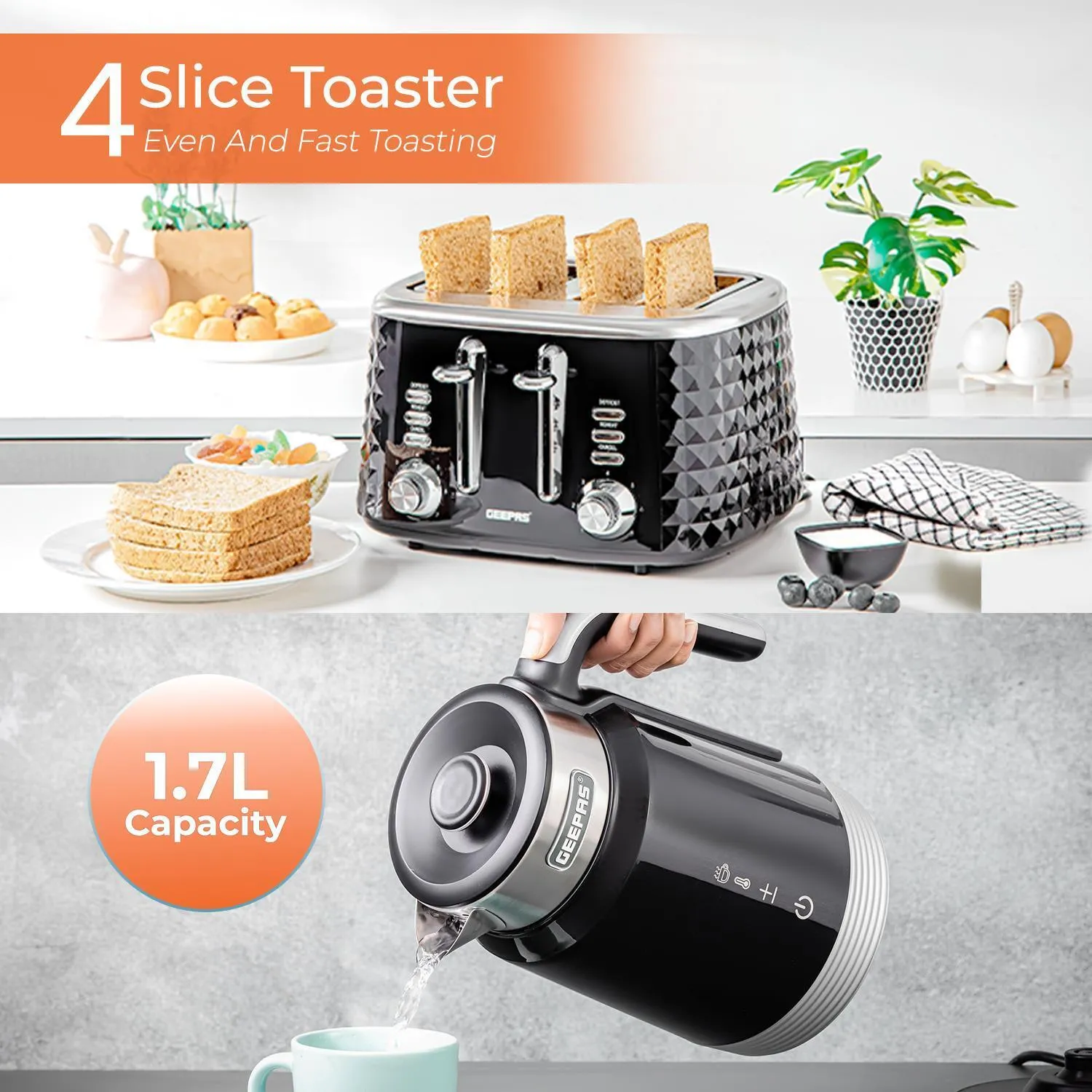 1.7L Alexa Smart Kettle & 4-Slice Toaster Combo Set