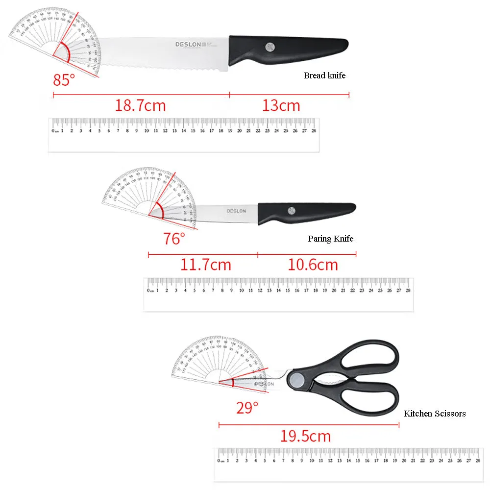 Deslon Lecco Premium 7 pieces Stainless steel knife block set pine wood stand