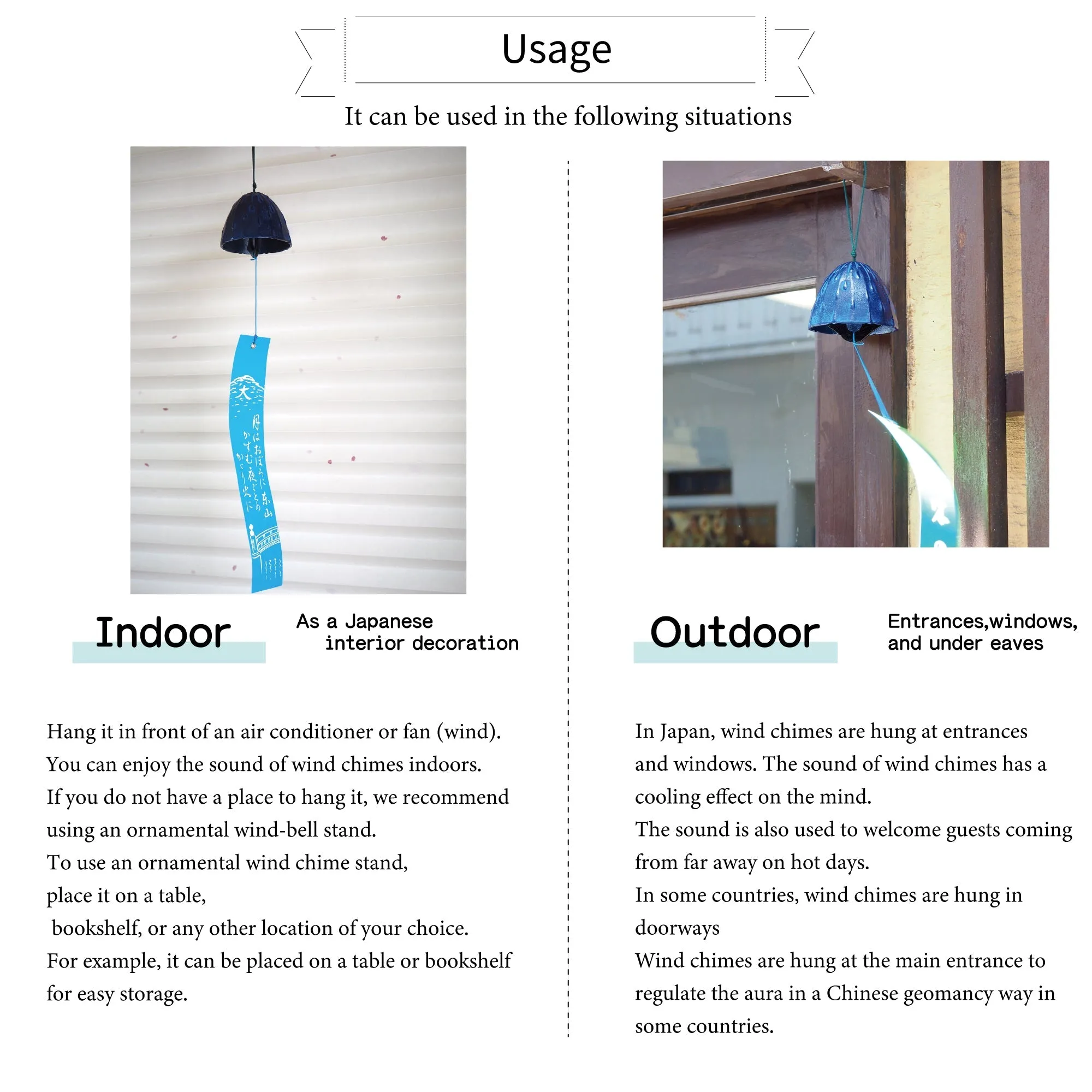 Furin,Japanese Wind Chime Nanbu Cast Iron Handcraft, Navy Bell with  Drop-Shaped Pattern