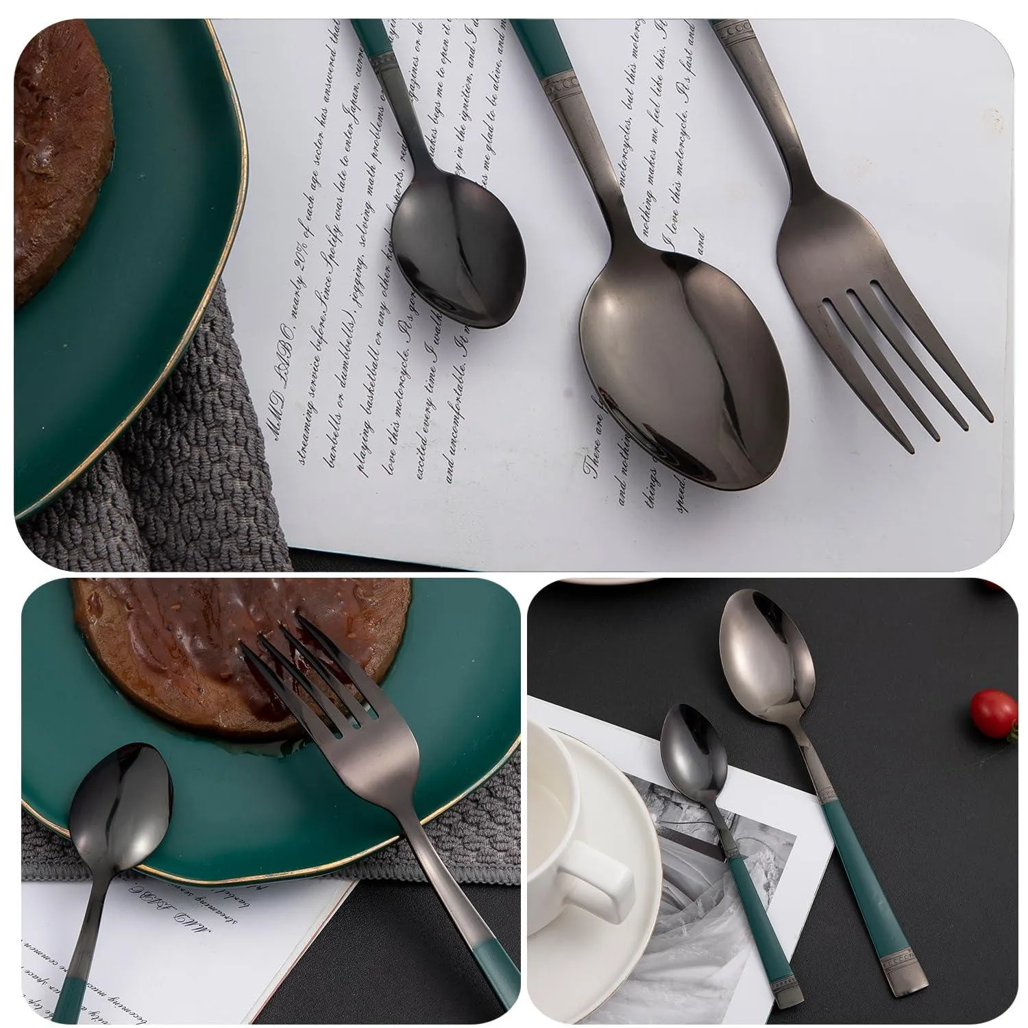 HOKIPO Cutlery Set of 18 / 24 Pcs Stainless Steel Flatware Set, Mirror Finish - Black