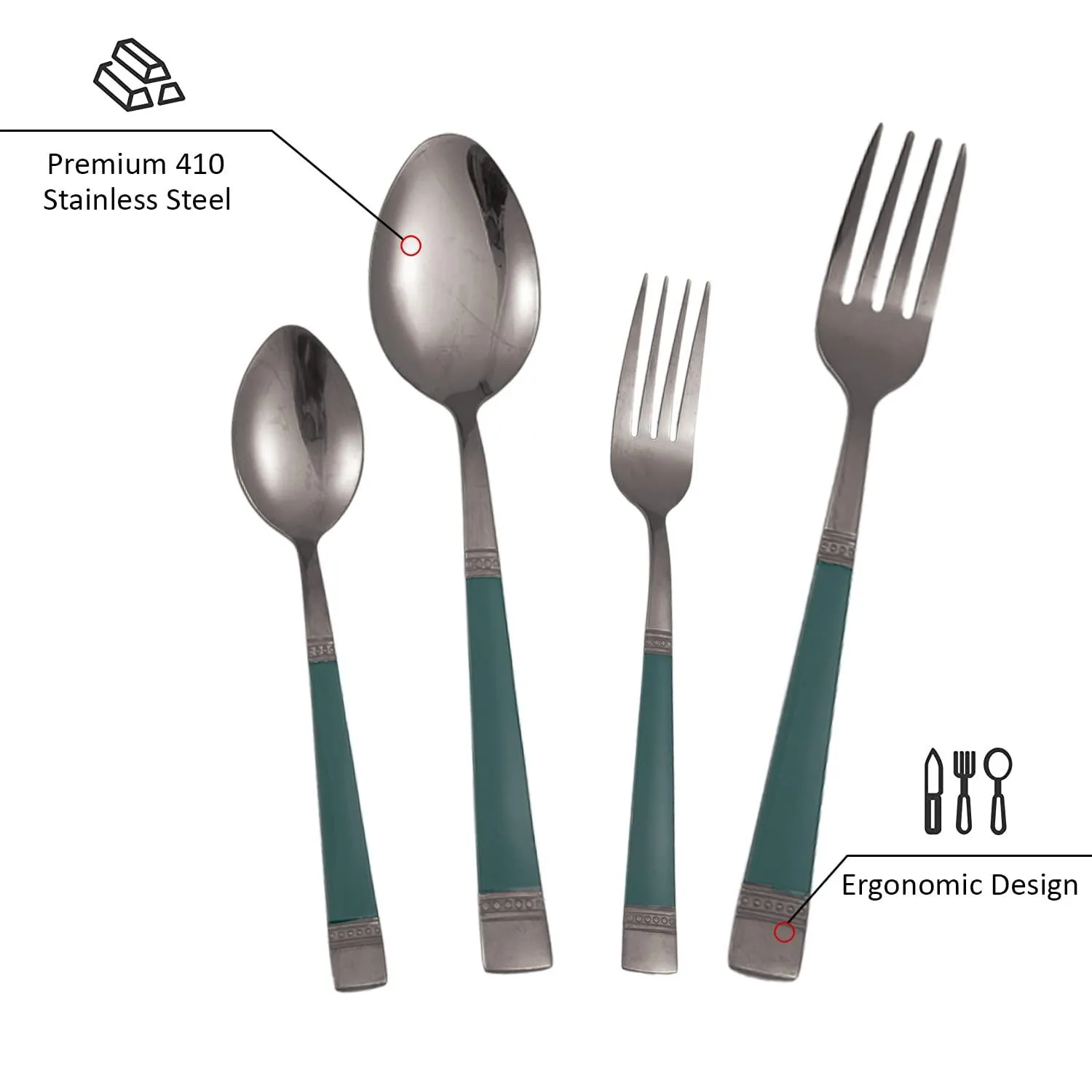 HOKIPO Cutlery Set of 18 / 24 Pcs Stainless Steel Flatware Set, Mirror Finish - Black