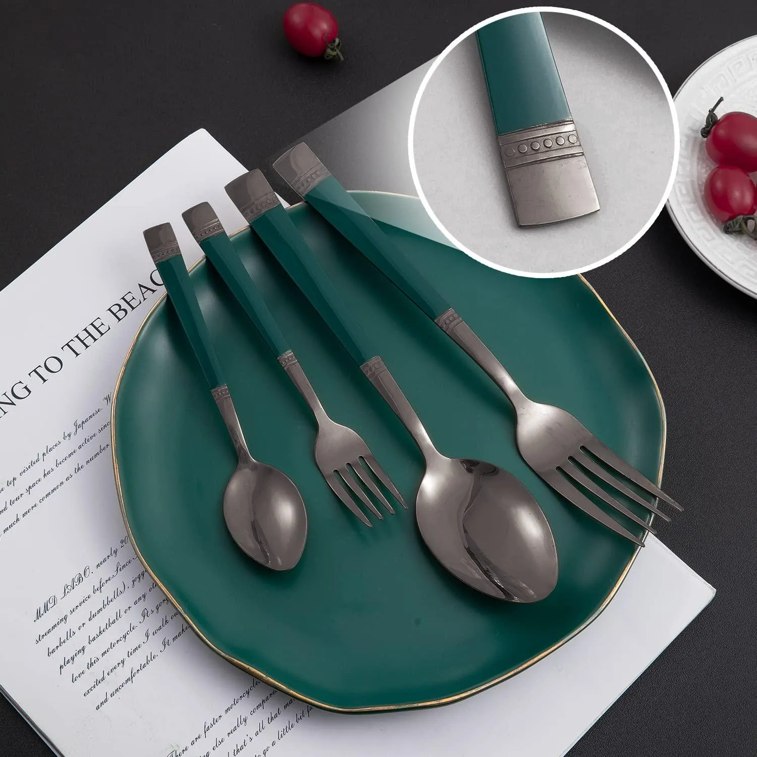 HOKIPO Cutlery Set of 18 / 24 Pcs Stainless Steel Flatware Set, Mirror Finish - Black