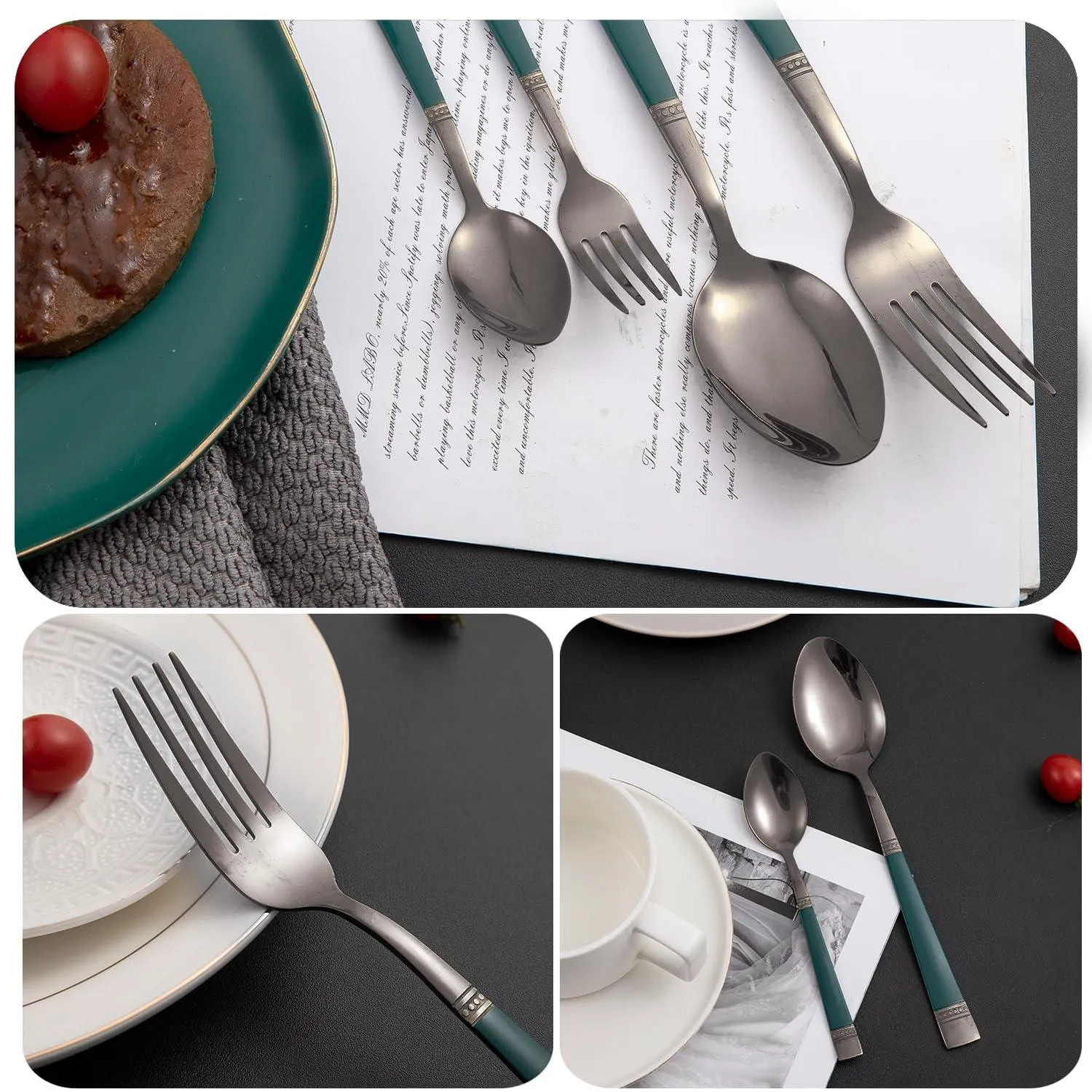 HOKIPO Cutlery Set of 18 / 24 Pcs Stainless Steel Flatware Set, Mirror Finish - Black