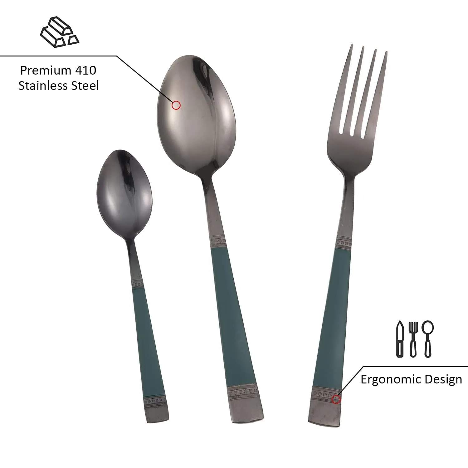 HOKIPO Cutlery Set of 18 / 24 Pcs Stainless Steel Flatware Set, Mirror Finish - Black
